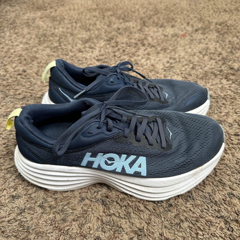 Hoka Bondi 8 Womens Running Shoes Navy Blue Light Blue 8B Low Top Sneakers READ